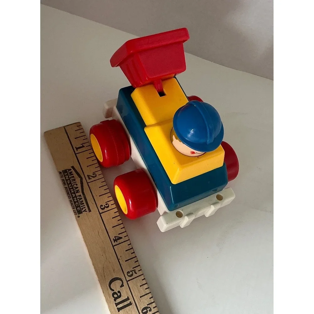 Vintage‎ Dump Truck Toy Construction Worker Driver Primary Colors 5in